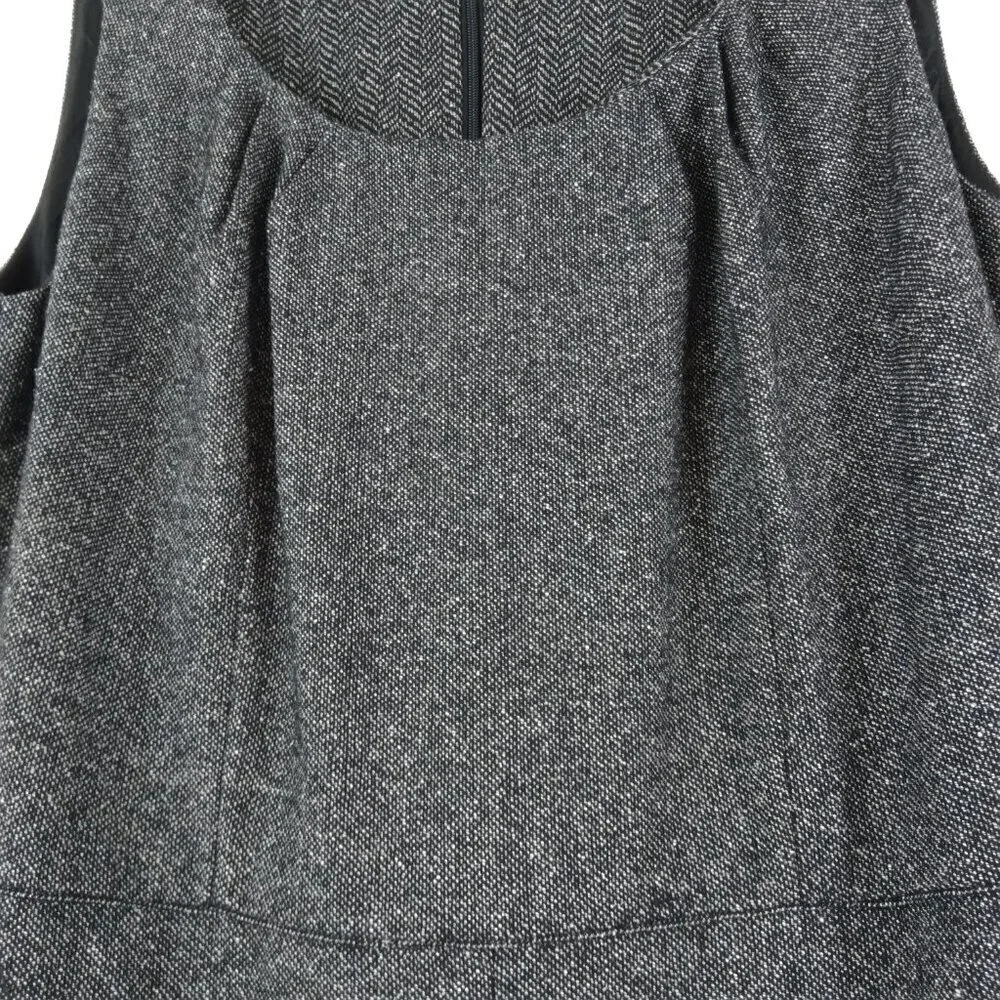 Wool Silk Blend Grey Midi Smock Dress With Herringbone on Pleats & Pockets Sz6